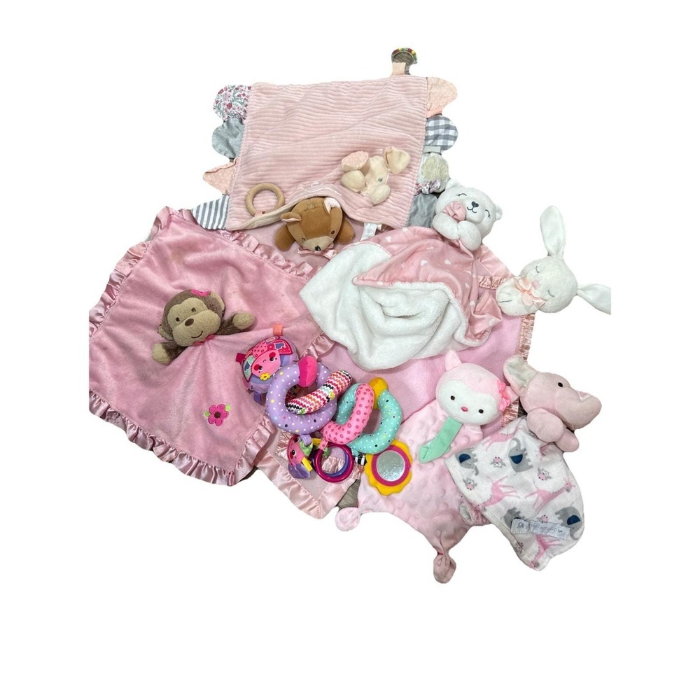 Baby Lovey‎ Lot Blanket Rattle First Snuggie Bunnies Bears Elephant Monkey Pinks